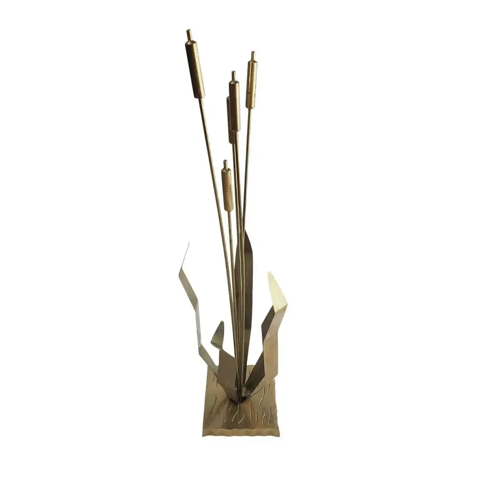 Vintage Brass Cattail On Water Sculpture Mid Century Modern Home Decor 16” Tall